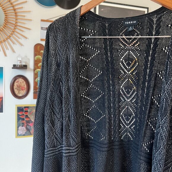 TORRID Dark Grey Washed Black Cotton Knit Long Cardigan - Size 4 - Picture 6 of 8